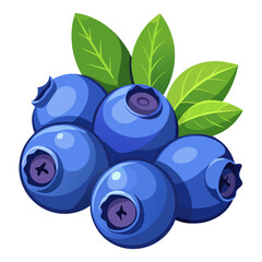 Fresh Blueberries with Green Leaves Vector Illustration