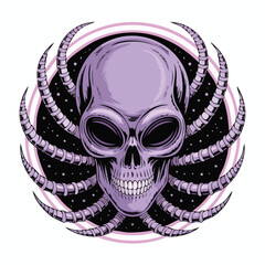 Purple demon skull with horned spiked frame.