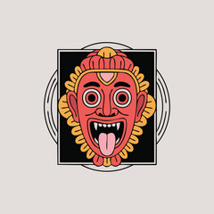 Red demon mask with protruding tongue and fangs.