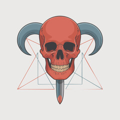 Red Skull with Ram Horns and Dagger Emblem.