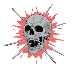 Skull pierced by multiple spikes illustration.