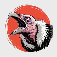 Stylized Portrait of Pink Beaked Bird Head.