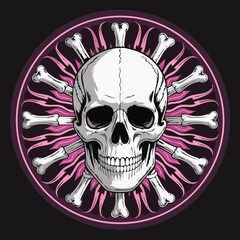Fototapeta premium Skull with Radiating Bones Circular Emblem.