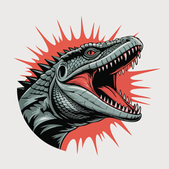 Tyrannosaurus head illustration with open jaw.