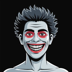 Vivid Cartoon Clown Face Grinning Expression.