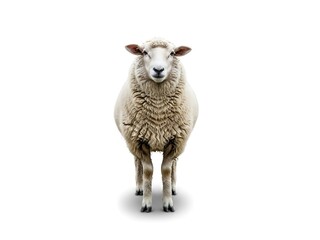 Sheep Standing Front View Isolated White Background.