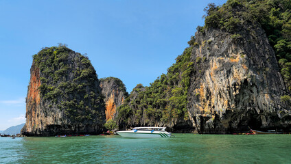 Limestone rocks of Ko Hong Island, Phangnga Bay, Takua Thung, Thailand.