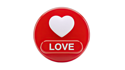 Love Button with Heart and Text on White Background