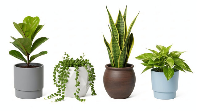 Fototapeta Collection of diverse potted houseplants featuring popular varieties in modern planters perfect for interior design home decor or botanical themes