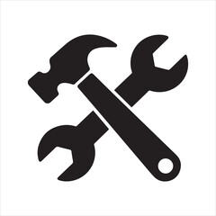 hammer and wrench crossed glyph icon representing repair and maintenance tools