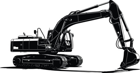 Black Silhouette of a Heavy Duty Excavator Machine on White Background construction heavy equipment © MD. SABBIR