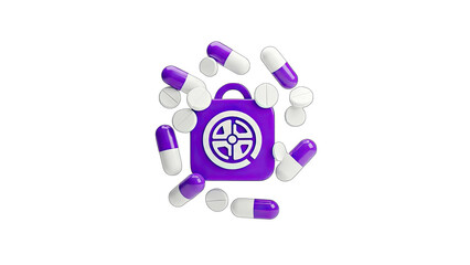 Medical Bag Surrounded by Pills and Tablets on White Background