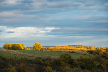 landscape with fields at sunset burgenland in autumn