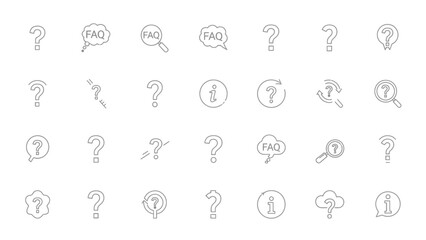 Question Mark and FAQ Icons Diverse Outline Set Help Support Information Graphics