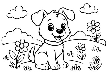 Coloring page cute dog. outline doodle drawing, vector.
