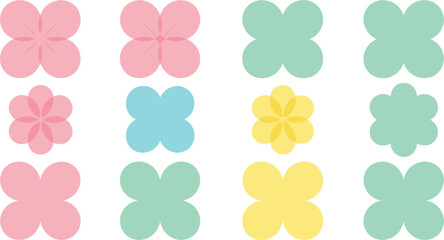 Abstract Flower and Four Leaf Clover Shape Set for Pattern Background and Geometric Element