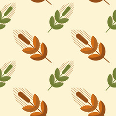 Seamless pattern Wheat, spikelet, bread, flour, pastries, pattern in Scandinavian style in beige and brown tones, for packaging of bakery products, flour, packaging. vector