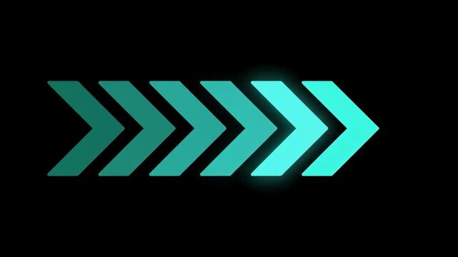 Teal Arrow Stream Directional motion with gradient, and glowing progress bar on black.