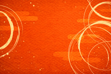 和風オレンジ背景　抽象的な円模様と幾何学パターン