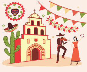 Illustration of Traditional Mexican Culture and Celebration