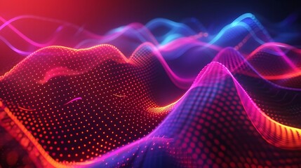 Abstract Visualization of Data Waves with a Colorful Glowing Futuristic Landscape