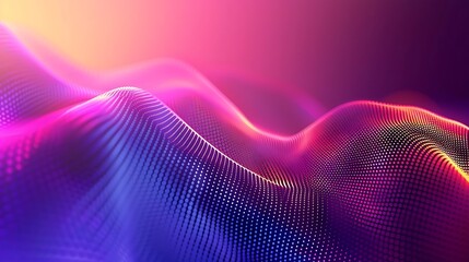 Abstract digital landscape with glowing particles and vibrant colors in wavy formation