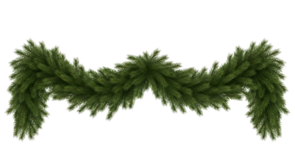 Snowy pine garland with frosted green branches isolated on a transparent background snowy branches Christmas decoration