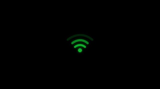 Abstract green fade wave wifi signal icon on black background. Animated of wifi icon motion graphic overlay looped animation.