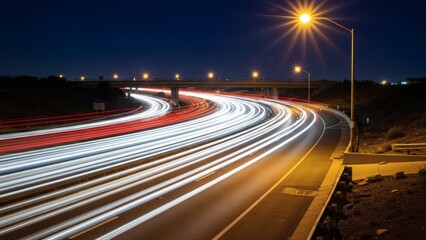 Night Rush Light Streaks Paint the Highway Canvas at Twilight.