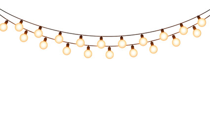 String of warm white globe lights on brown cords isolated on a transparent background string lights warm white lights