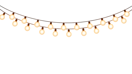 String of warm white globe lights on brown cords isolated on a transparent background string lights warm white lights