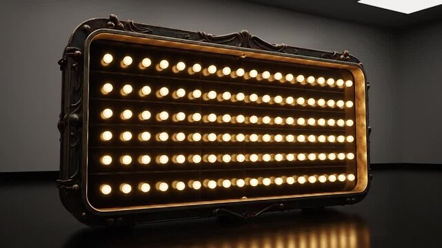 Retro-style lightbox with glowing bulbs in a dark, ornate frame