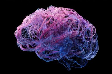 Abstract Pink and Blue Brain Visualization Against Black Background Concept of Artificial Intelligence Data and Futuristic Technology