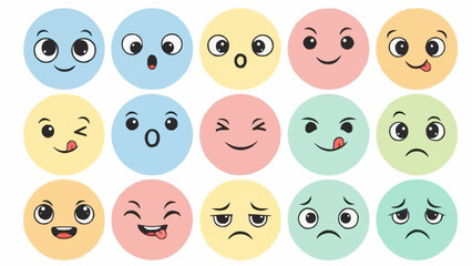 Collection of expressive cartoon emoji faces showing various emotions.