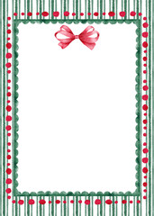 Ornamental Watercolor Holiday Border with Red Bow.