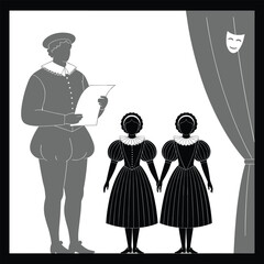 Shakespearean theater actors historical period costume illustration