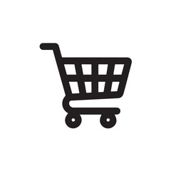 Shopping Cart Icon in Simple Flat Design with Black Color on White Background for E-commerce
