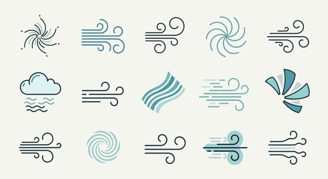 Collection of Stylized Wind and Weather Icons.
