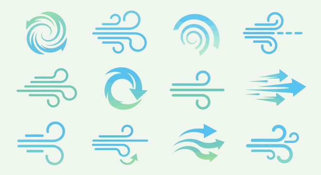 Collection of Stylized Wind and Air Icons.