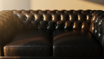 Brown leather chesterfield sofa with tufted buttons and armrest