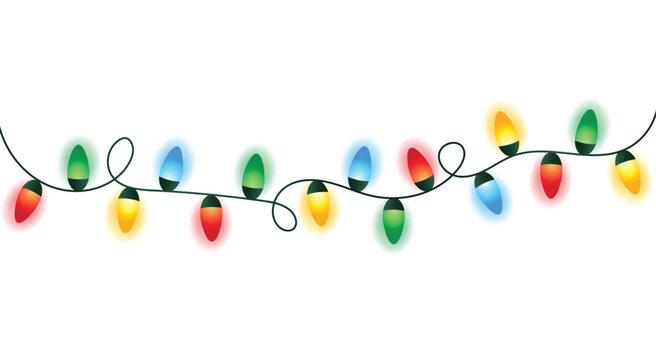 Festive colorful lights vector illustration isolated. Christmas lights bulbs isolated on white background.