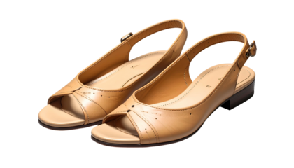 A pair of beige-toned open-toed slingback sandals, showcasing a sophisticated design with delicate stitching and adjustable straps. A modern style