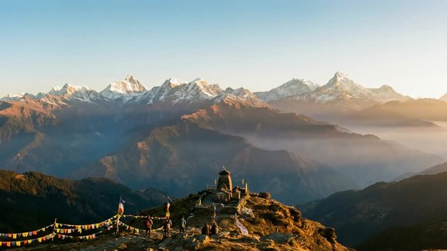 trekking trail of chandrashila peak uttarakhand mountain landscape zoom out video
