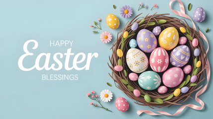 Easter celebration with colorful eggs in a nest