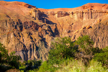 Charyn Canyon, Valley of Castles. The excellence of Kazakhstan. Panorama of natural unusual landscape. The red canyon of extraordinary beauty looks like a Martian landscape. © Vera
