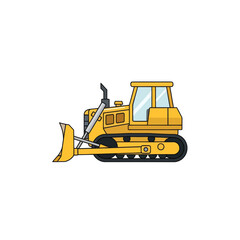 Simple Illustration of a Yellow Track-Type Bulldozer with a Blade and Tracks for Construction and