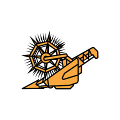 Abstract geometric illustration with celestial sunburst and mechanical telescope design elements