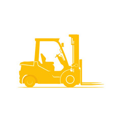 Bright yellow forklift operating machinery in industrial warehouse environment