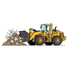 heavy construction loader clearing debris and rocks from construction site for earth-moving
