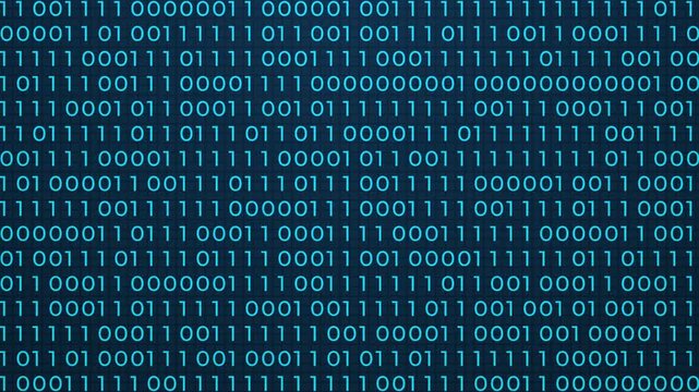 Binary code with digits moving on screen, Algorithm binary of digital data code